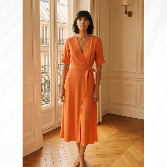 & OTHER STORIES Midi Wrap Dress Peachy Salmon Color Size 0 Casual Tie Summer & OTHER STORIES Midi Wrap Dress Peachy Salmon Color Size 0 Casual Tie Summer
